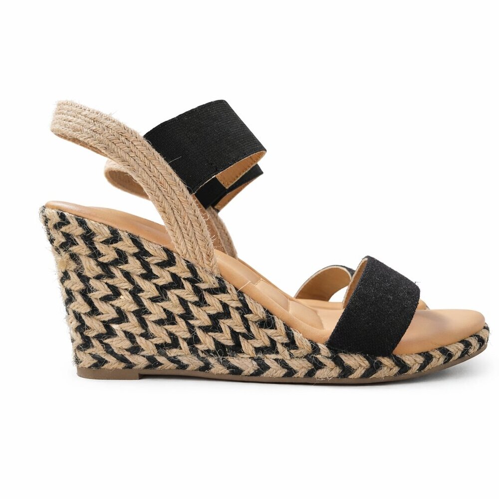 Me Too Espadrille Wedge Sandals – Size 11 – Black & Natural Rope Platform